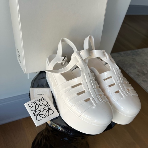 LOEWE Rubber Wedge Platform Fisherman Sandals: optic white - Picture 6 of 13